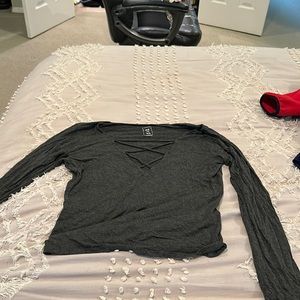 Gray criss cross v neck